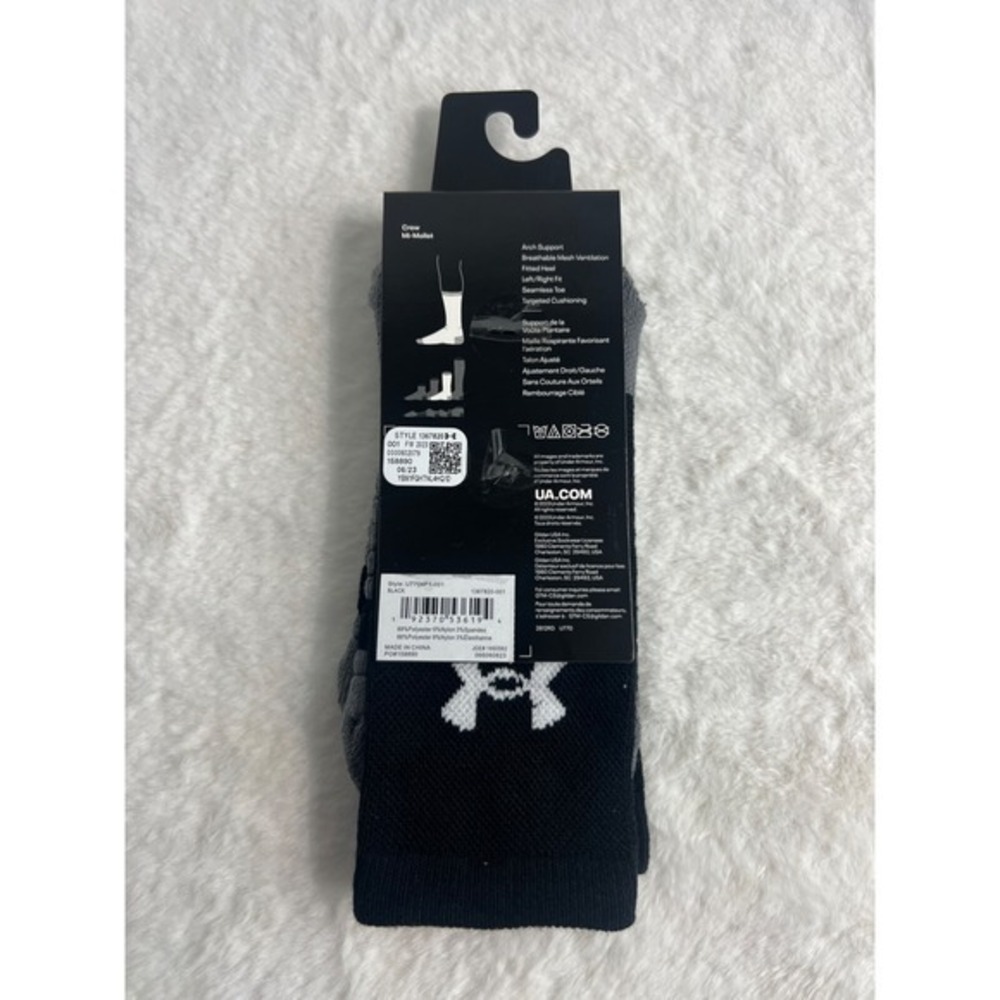Under Armour UA Team Cushioned Crew Socks Black Grey 1367820-001 Mens 7-8.5 NEW - Picture 2 of 3